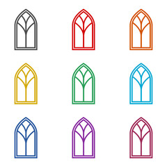 Stained glass window icon isolated on white background. Set icons colorful