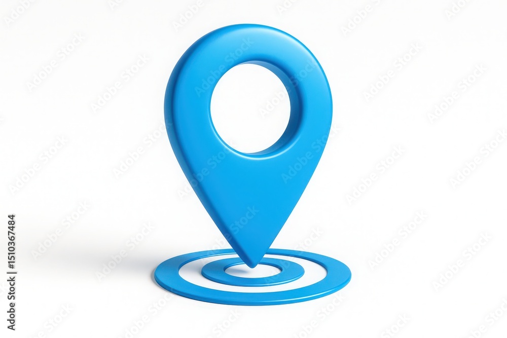 Poster blue location pointer icon with concentric circles on white background for mapping