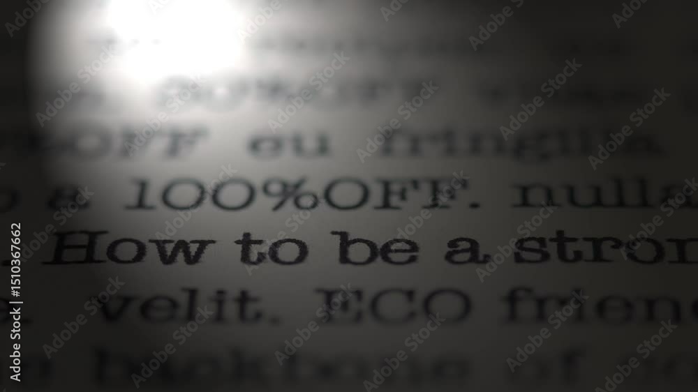 Poster how to be a strong leader. social topics. moving text printed on a page. headline. a piece of paper 
