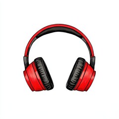 Red and Black Over Ear Headphones on White Background