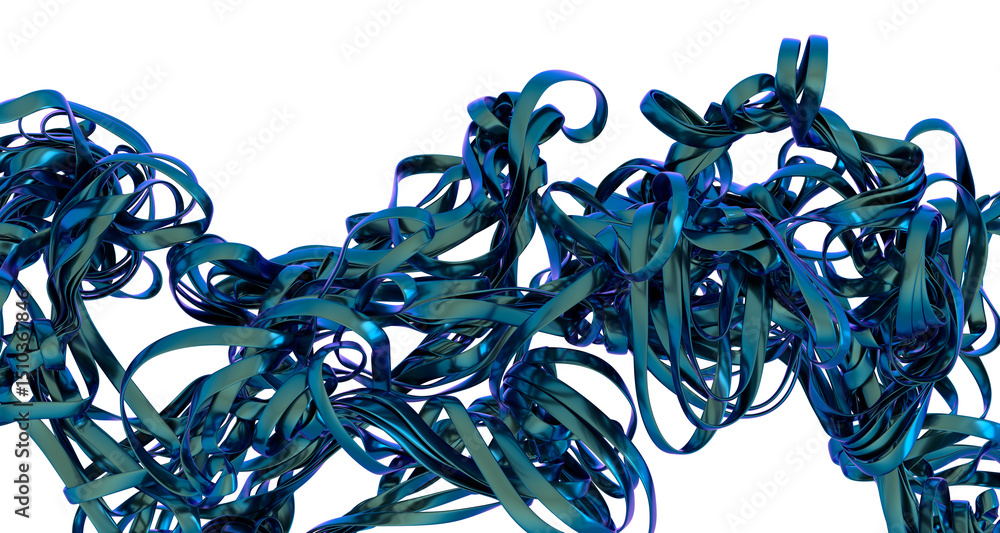 Aufkleber 3D render of abstract blue metallic ribbons, perfect for backgrounds or design elements.  High resolution image.