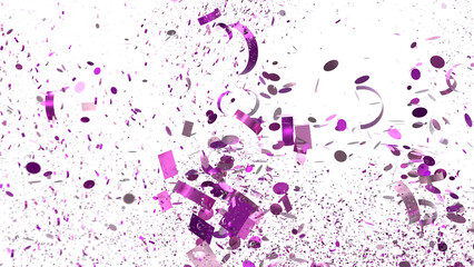 High-resolution image of purple confetti exploding on white background. Perfect for party, celebration, and festive desi