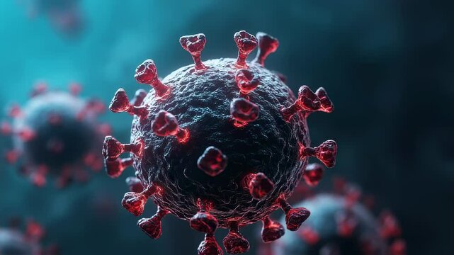 Microscopic view of a floating virus cell with detailed spikes in high definition