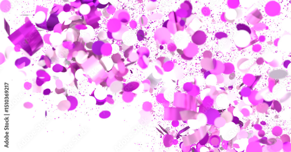 Poster celebrate with this vibrant image of pink and white confetti exploding on a white background. perfec