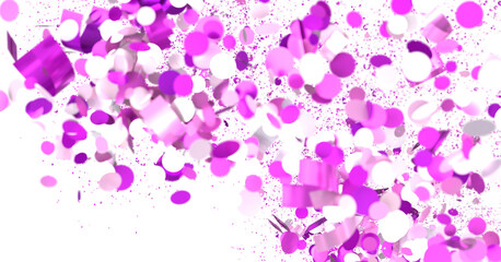 Celebrate with this vibrant image of pink and white confetti exploding on a white background. Perfect for party invitati