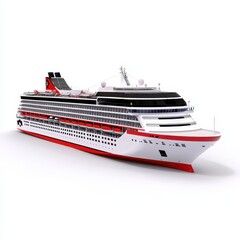 Red and White Cruise Ship Digital Rendering on White Background