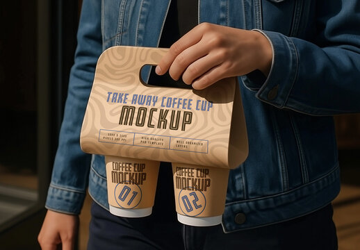 Take Away Coffee Cup And Holder Branding Mockup