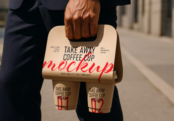 Take Away Coffee Cup And Holder Branding Mockup