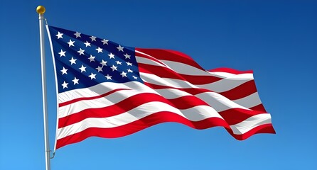 Obraz premium Waving American Flag Against Blue Sky for Patriotic Events or National Holiday Banners,Independence Day Design