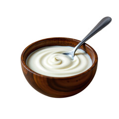 Creamy White Yogurt in a Wooden Bowl with a Spoon Ready for Serving or Mixing in Culinary Delights