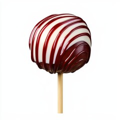 Red and White Swirled Chocolate Cake Pop on Wooden Stick