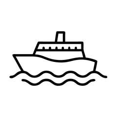 Obraz premium Line art illustration of a ship sailing on water waves, vector 