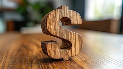 Wooden dollar sign currency symbol financial investment money wealth savings income success economy