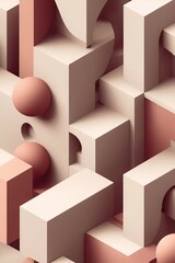 Abstract Geometric Composition in Soft Hues: An artistic display of geometric shapes with varied heights, creating a 3D effect through the interaction of light and shadow.