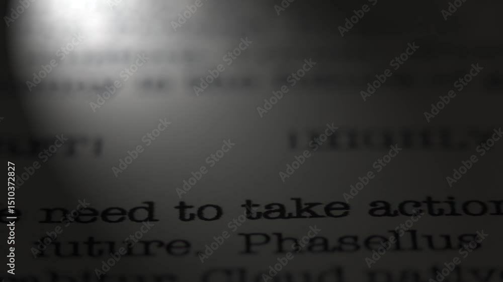 Poster we need to take action. social topics. moving text printed on a page. headline. a piece of paper wit