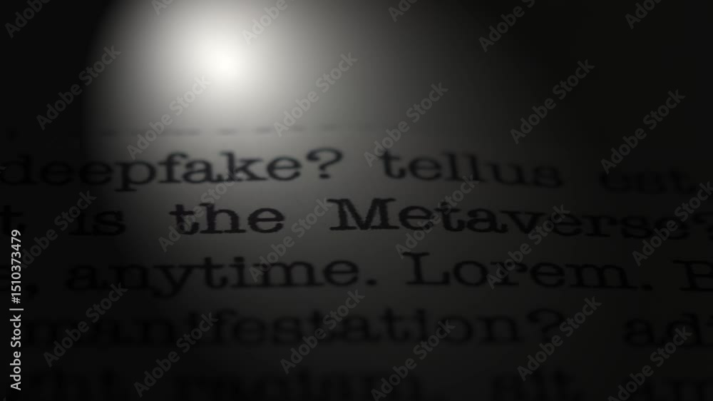 Poster what is the metaverse. topic of social media. moving text printed on a page. headline. a piece of pa