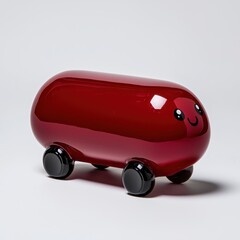 Red Capsule Toy Car with Happy Face on White Background