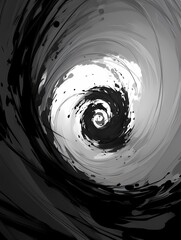 Anime illustration of swirling pool of shadows and water, captivating scene of movement and depth, vortex spiraling inward against stark contrasting background