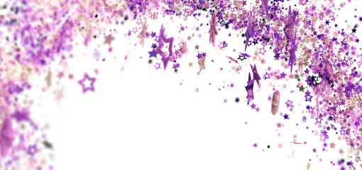 Festive background with purple and pink star confetti on white. Perfect for celebrations!