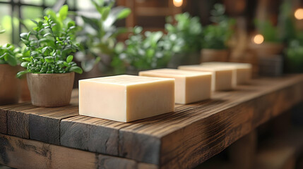 Rustic Wooden Shelf with Handmade Soap