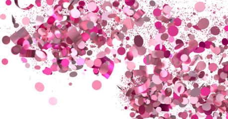 Festive pink confetti explosion on white. Perfect for party invitations, banners, and celebratory designs.