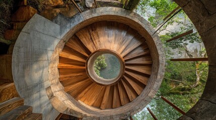 Obraz premium Circular Wooden Staircase in Nature