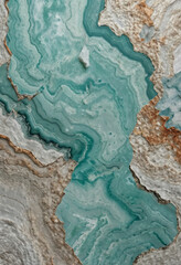 Fototapeta premium The exquisite texture of amazonite captivates with swirling shades of turquoise against contrasting earthy hues. This natural wonder invites a deeper appreciation for mineral beauty Generative AI