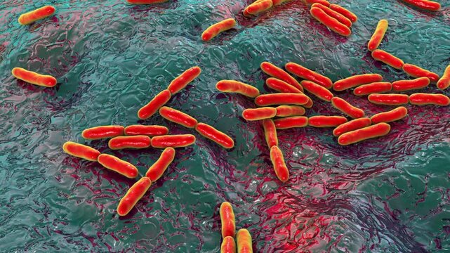 Bifidobacterium bacteria, 3D animation. Gram-positive anaerobic bacteria important for gut health, commonly used as probiotics and studied for their role in preventing gastrointestinal disorders.