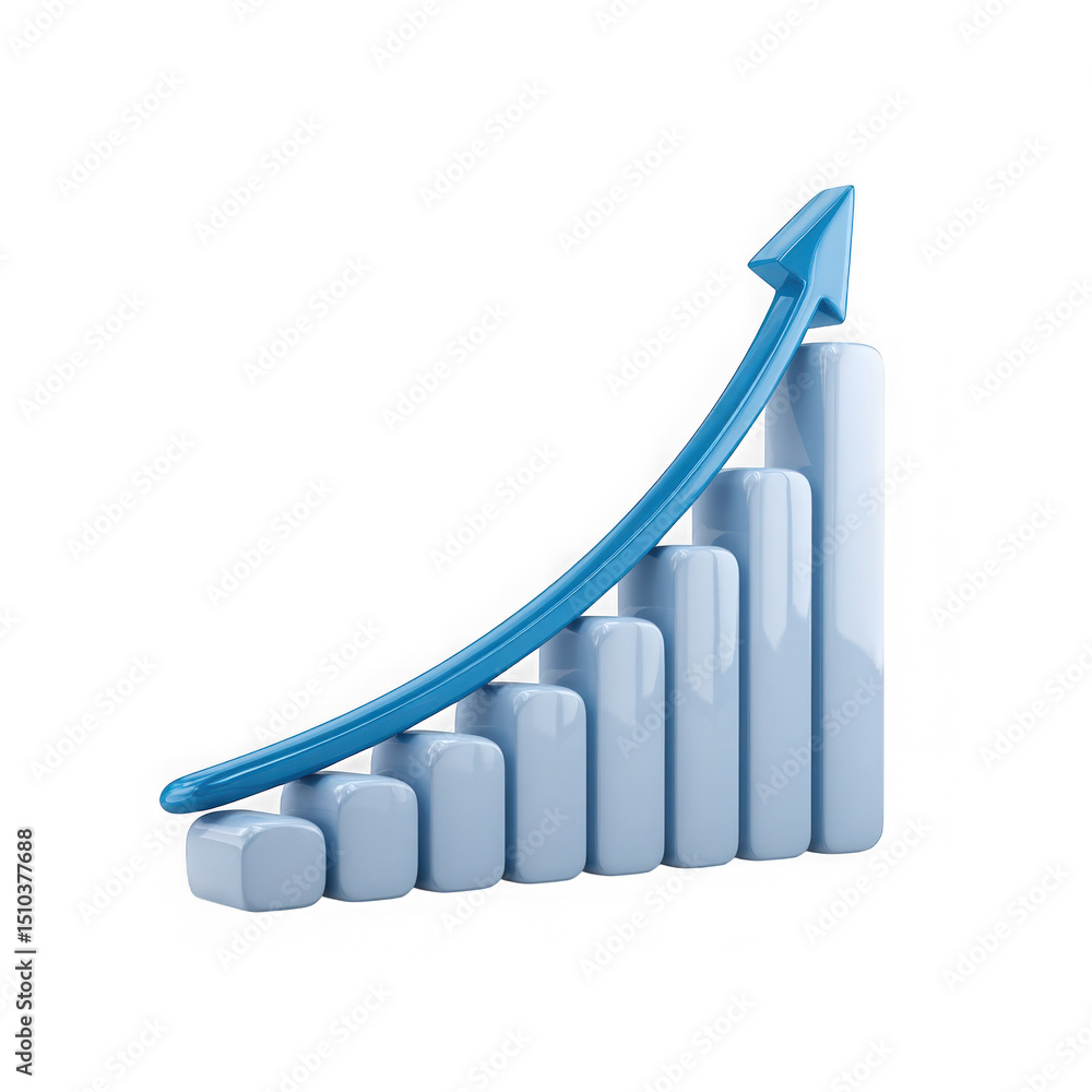 Poster 3d render of ascending bar graph with arrow