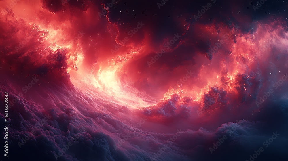 Poster spectacular view of colorful nebula with fiery clouds and celestial stars high resolution image