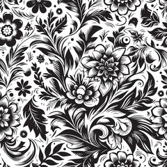 Seamless Floral Pattern Vector in Classic Black & White