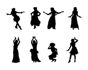 Hawaiian hula girl dancer action silhouette