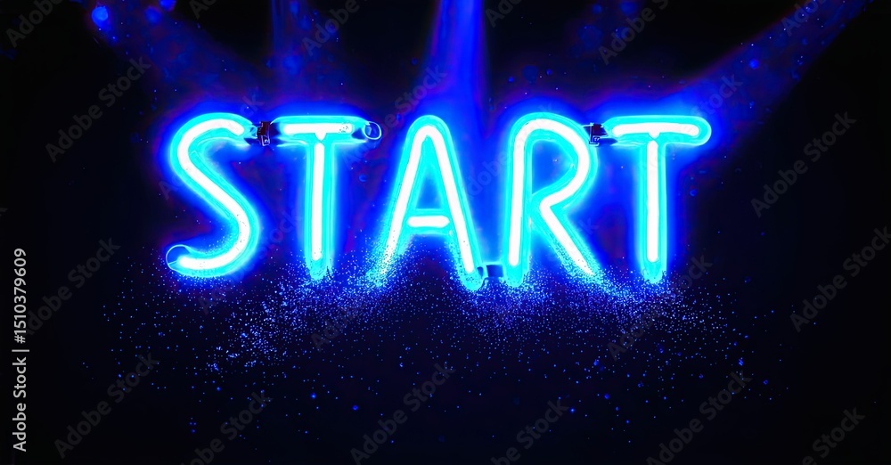 Poster bright neon sign displays start against dark background. sparkling effects enhance visual impact, cr