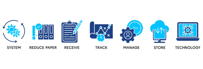 Document management icon set vector illustration concept relate to system, reduce paper, receive, track, manage, store, cloud and technology