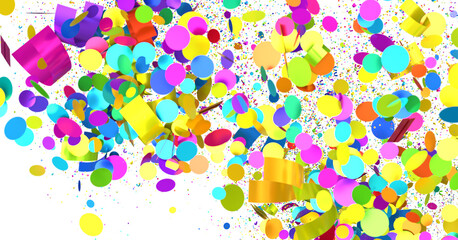 Vibrant explosion of colorful confetti circles and shapes. Perfect for celebration, party, and festive designs.