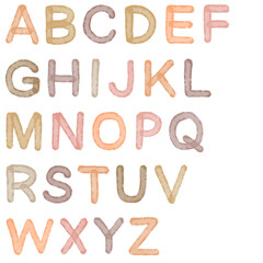 Colorful Watercolor english Alphabet Set in handwritten. Capital letters of the alphabet for children's education.