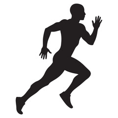 High-Energy Male Athlete Running Pose - Shadowless Black Silhouette on White Background for Sportswear Marketing Material