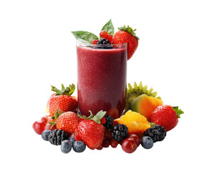 Refreshing berry smoothie with assorted fresh fruits on a transparent background, cut out