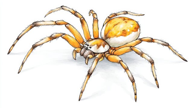 An illustration of a yellow spider is displayed against a white backdrop.