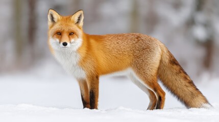 Fototapeta premium Majestic Red Fox Standing on Snowy Ground in Winter Landscape
