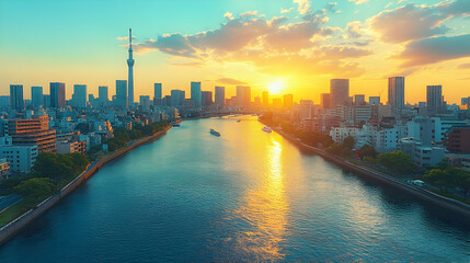 Fototapeta premium Sunset Cityscape Illustration