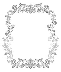 Frame of ornate vintage Victorian style. Black on white classic calligraphy swirls. Design print for greeting cards, wedding invitations, restaurant menu, royal certificates. Vector hand drawn.