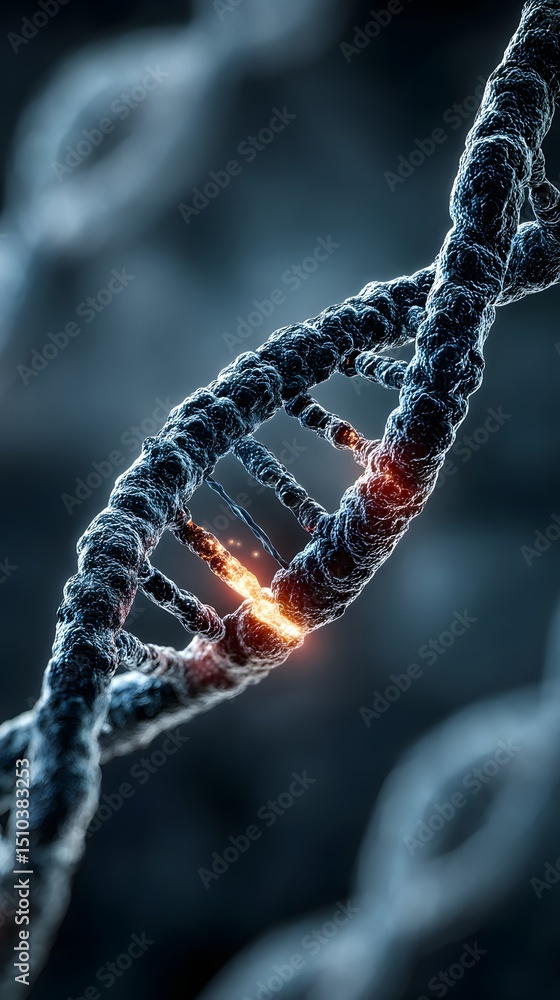 Aufkleber a close-up of a dna double helix with a glowing segment, symbolizing genetic modification or mutatio