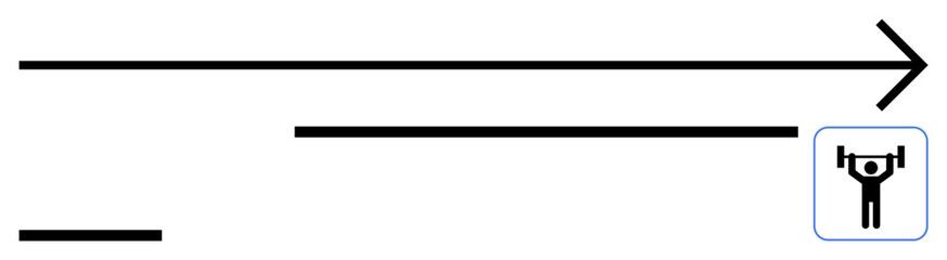 Obraz premium Person lifting a barbell framed by a forward-pointing arrow, symbolizing goal achievement, strength, progress. Ideal for fitness, motivation, self-improvement, health, success personal growth