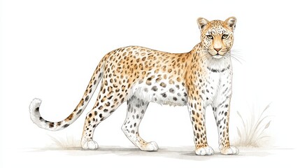 Obraz premium Hand drawn watercolor illustration of a beautiful leopard on white background