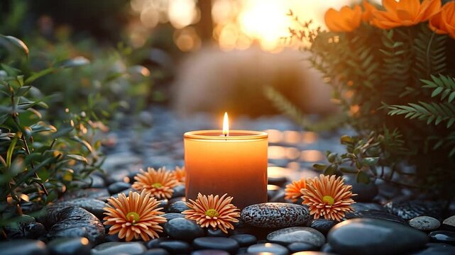 Serene Candlelight: A Tranquil Sunset Scene