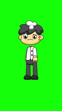 Thinking Chef, Chibi Cartoon Character with Curious Pose and Hand on Chin
