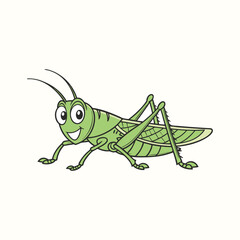 Cartoon grasshopper walking on a white background