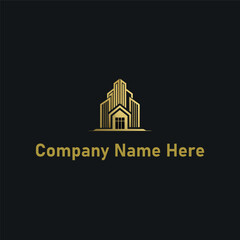 Obraz premium Gold real estate logo with a highrise and house outline