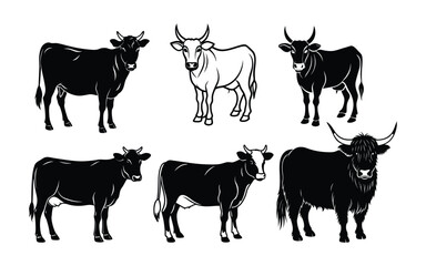 Rustic Cow Bundle Line Art Farm Animals.